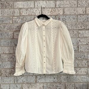 LoveShackFancy Puff Sleeve Blouse with Peter Pan Collar